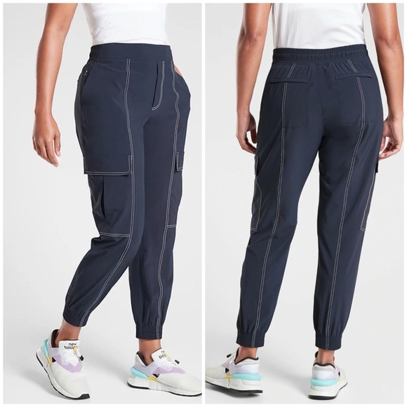 Athleta Chelsea Utility Jogger Pants In Navy Blue & White Stitching Size 8 GUC - Picture 1 of 10